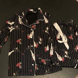 Soma Embraceable Champagne Bottle Flutes Striped Pajama set - small